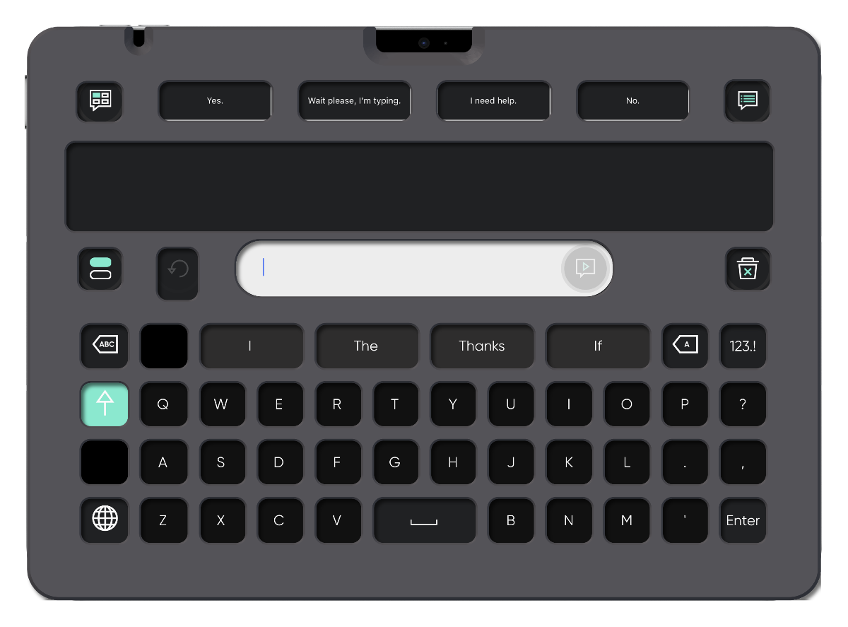 An iPad running TD Talk with its keyguard fitted